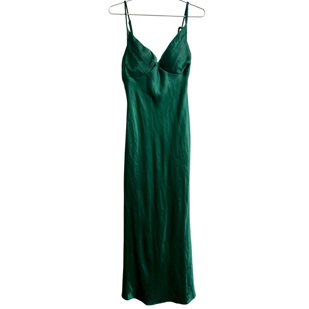 Hello Molly NO CLOUDY SKIES SATIN MAXI DRESS FOREST GREEN